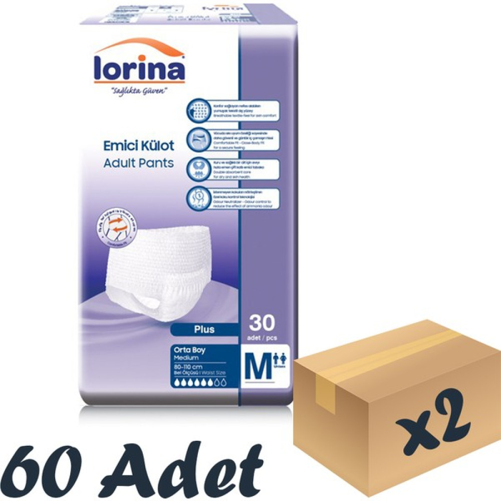 Lorina Yetişkin Emici Külot Medium 30'Lu 2 Paket 60 Adet - M Hasta Bezleri ve Temizliği Fiyatı