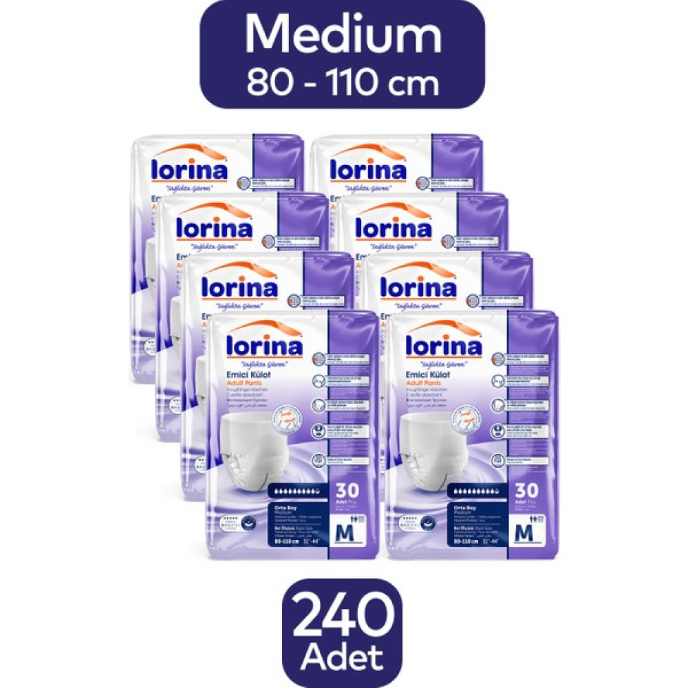 Lorina Yetişkin Emici Külot Medium 30'Lu 8 Paket 240 Adet - M Hasta Bezleri ve Temizliği Fiyatı
