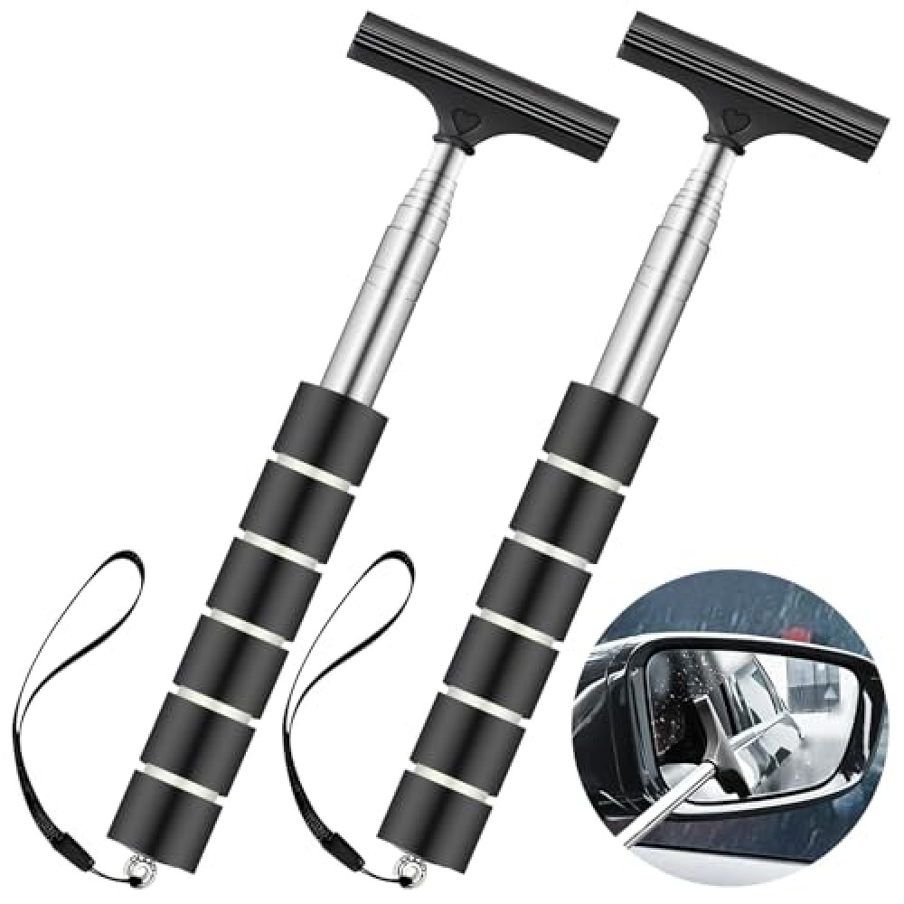 Lorzot 2 Pcs Side Mirror Squeegee, Retractable Car Wiper, Portable Cleaning Tool for Rainy Foggy Weather, Universal Accessories