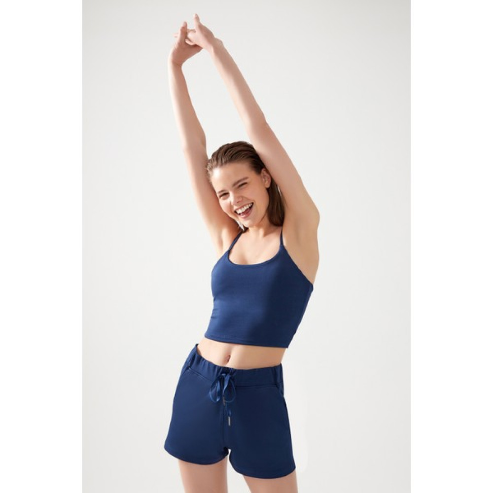 Los Ojos Kadın Lacivert Cepli Beli Lastikli Basic Fit Spor Şort Shorts Bayan Şort Fiyatı