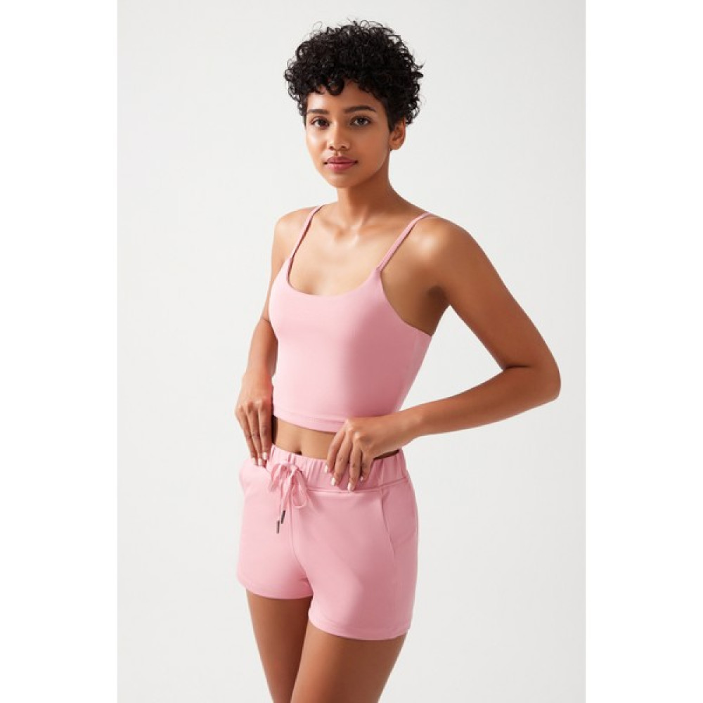 Los Ojos Kadın Pembe Cepli Beli Lastikli Basic Fit Spor Şort Shorts Bayan Şort Fiyatı