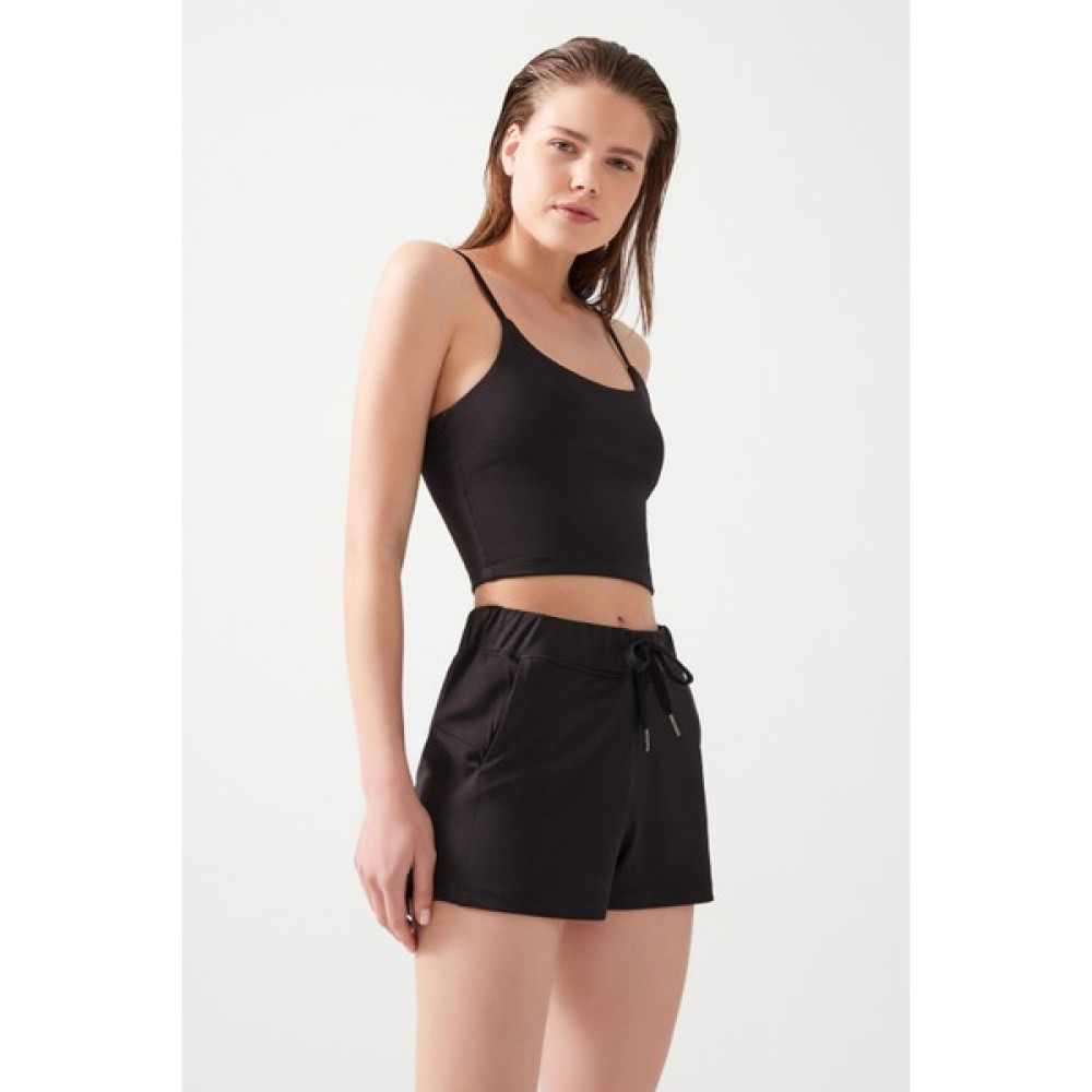 Los Ojos Kadın Siyah Cepli Beli Lastikli Basic Fit Spor Şort Shorts Bayan Şort Fiyatı