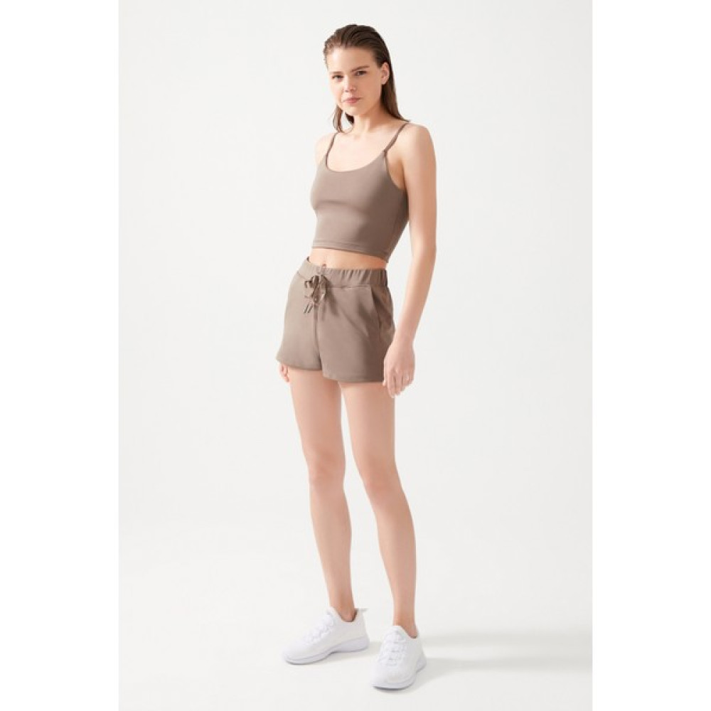 Los Ojos Kadın Vizon Cepli Beli Lastikli Basic Fit Spor Şort Shorts Bayan Şort Fiyatı