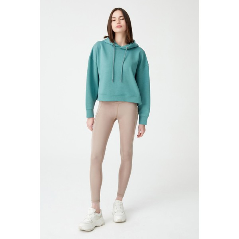 Los Ojos Mavi Yeşil Kapüşonlu Yumuşak Dokulu Crop Sweatshirt Cropped Sweat Bayan Sweatshirt Fiyatı