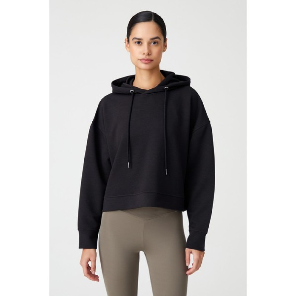 Los Ojos Siyah Kapüşonlu Yumuşak Dokulu Crop Sweatshirt Cropped Sweat Bayan Sweatshirt Fiyatı
