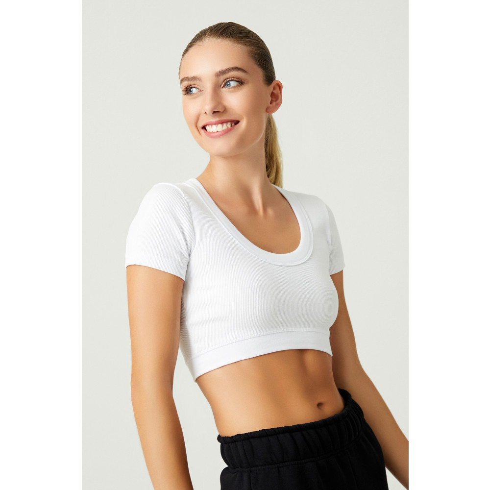 LOS OJOS x Melodi Beyaz Pamuklu Fitilli Crop T-Shirt M Beden Bayan T-shirt Fiyatı