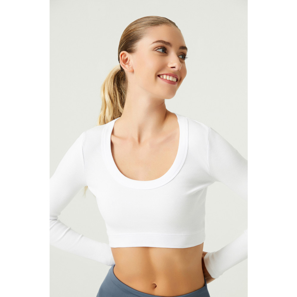 LOS OJOS x Melodi Beyaz Pamuklu Fitilli Uzun Kollu Crop Spor Bluz L Beden Bluz Fiyatı