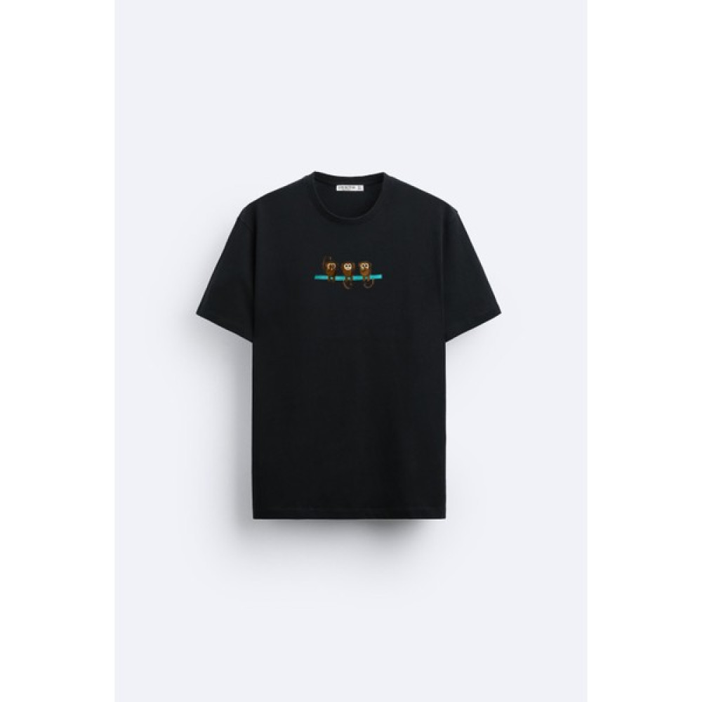 Loss Buttom Ağır Kumaş Monkey Nakışlı Oversize T-Shirt Erkek T-shirt Fiyatı