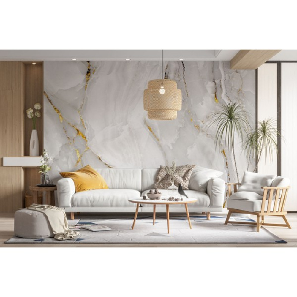 Lotus Aura Gold Detaylı Gri Mermer Desenli Duvar Kağıdı, Mermer Desenli Duvar Resmi - 162 x 101 cm Duvar Kağıdı Fiyatı