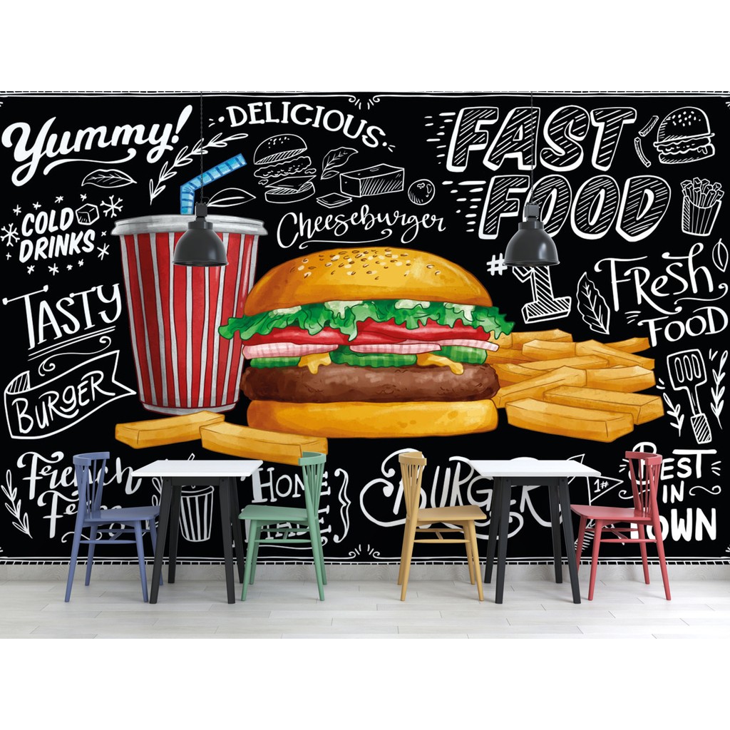 Lotus Aura Hamburger Duvar Kağıdı Patates Kızartması Duvar Resmi Restoran Duvar Posteri - Renkli - 100 x 100 cm SSD / Solid State Drive Fiyatı