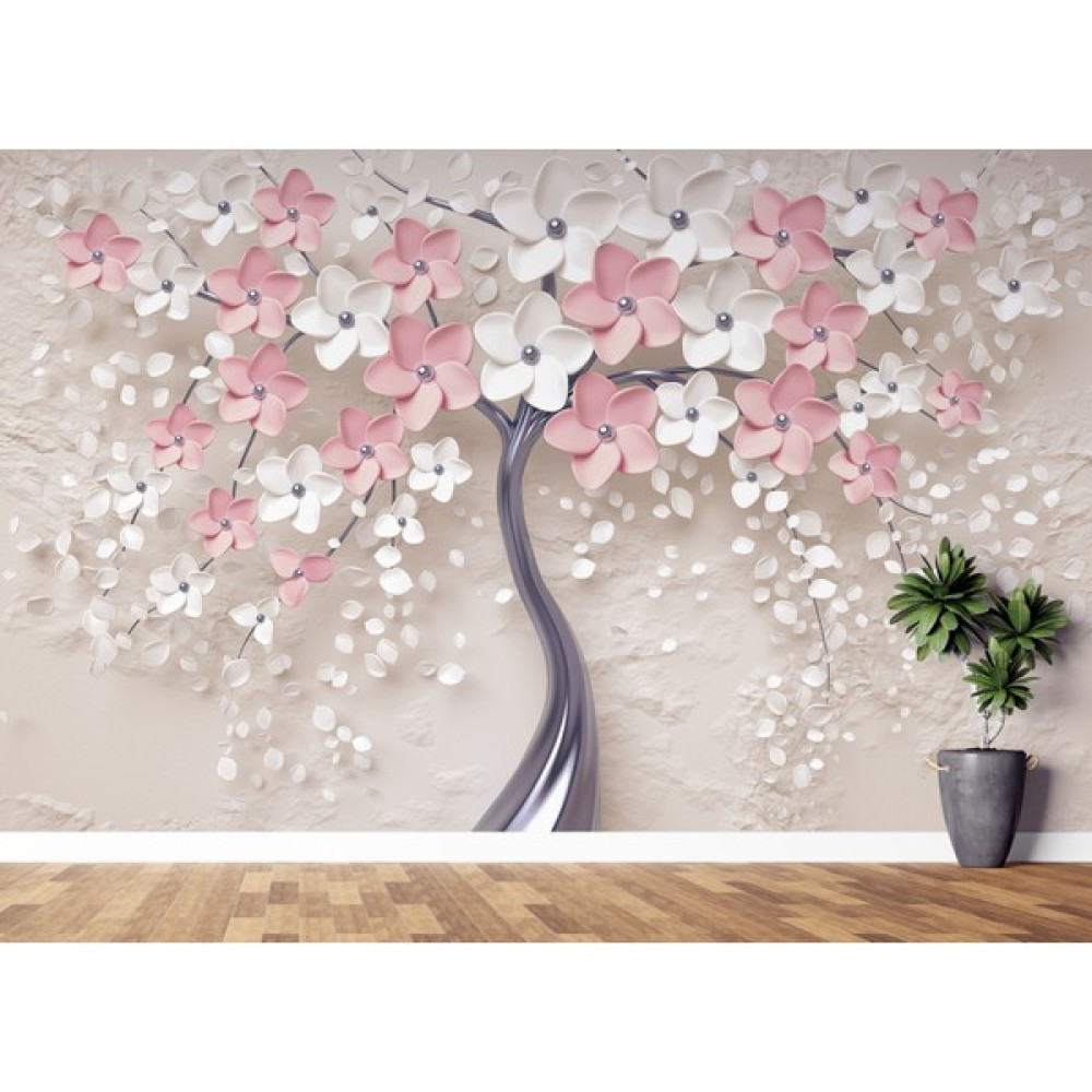 Lotus Aura Pembe Çiçekli Salon Duvar Kağıdı, Beyaz Çiçekli Yatak Odası Duvar Resmi - 100 x 100 cm Duvar Kağıdı Fiyatı