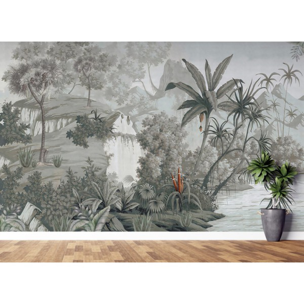 Lotus Aura Siyah Beyaz Tropikal Duvar Kağıdı, Tropik Orman Duvar Resmi - 162 x 101 cm Duvar Kağıdı Fiyatı