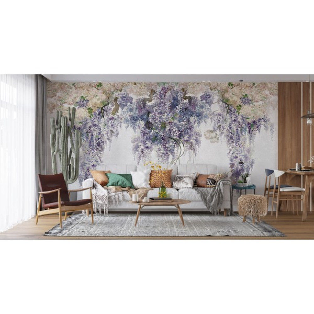 Lotus Aura Sulu Boya Sümbül Çiçekli Duvar Kağıdı, Mor Sümbüllü Duvar Resmi - 162 x 101 cm Duvar Kağıdı Fiyatı