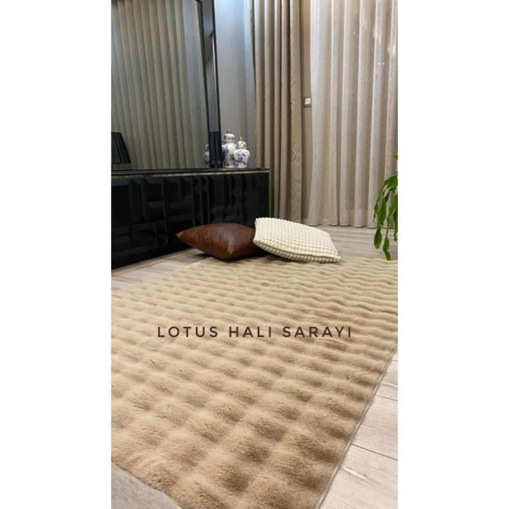 Lotus Halı Puffy Peluş Post Vizon Bej Kaymaz Saçaklı Salon Halısı Mutfak Halısı Çocuk Halısı - 120 x 180 cm Bebek Odası Halı Fiyatı