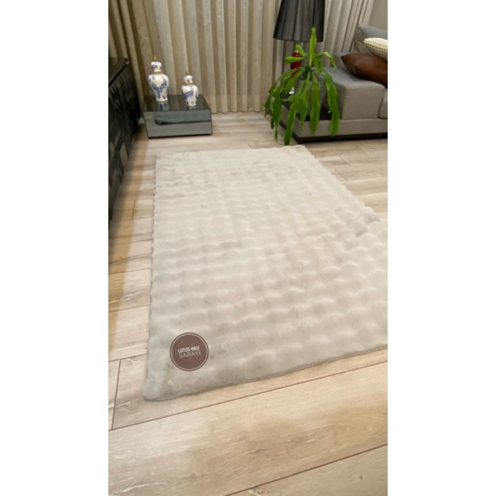 Lotus Halı Puffy Peluş Post Vizon Bej Kaymaz Saçaklı Salon Halısı Mutfak Halısı Çocuk Halısı - 120 x 180 cm - Gri Bebek Odası Halı Fiyatı