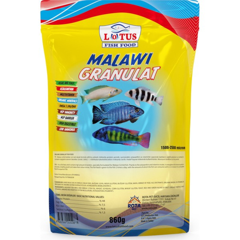 Lotus Malawi Granulat 860 gr Zippack Omega-3 Red Algae Yunus Sarı Prenses Ahli Ciklet Yüksek Protein Balık Yemi Oto Boyaları Fiyatı