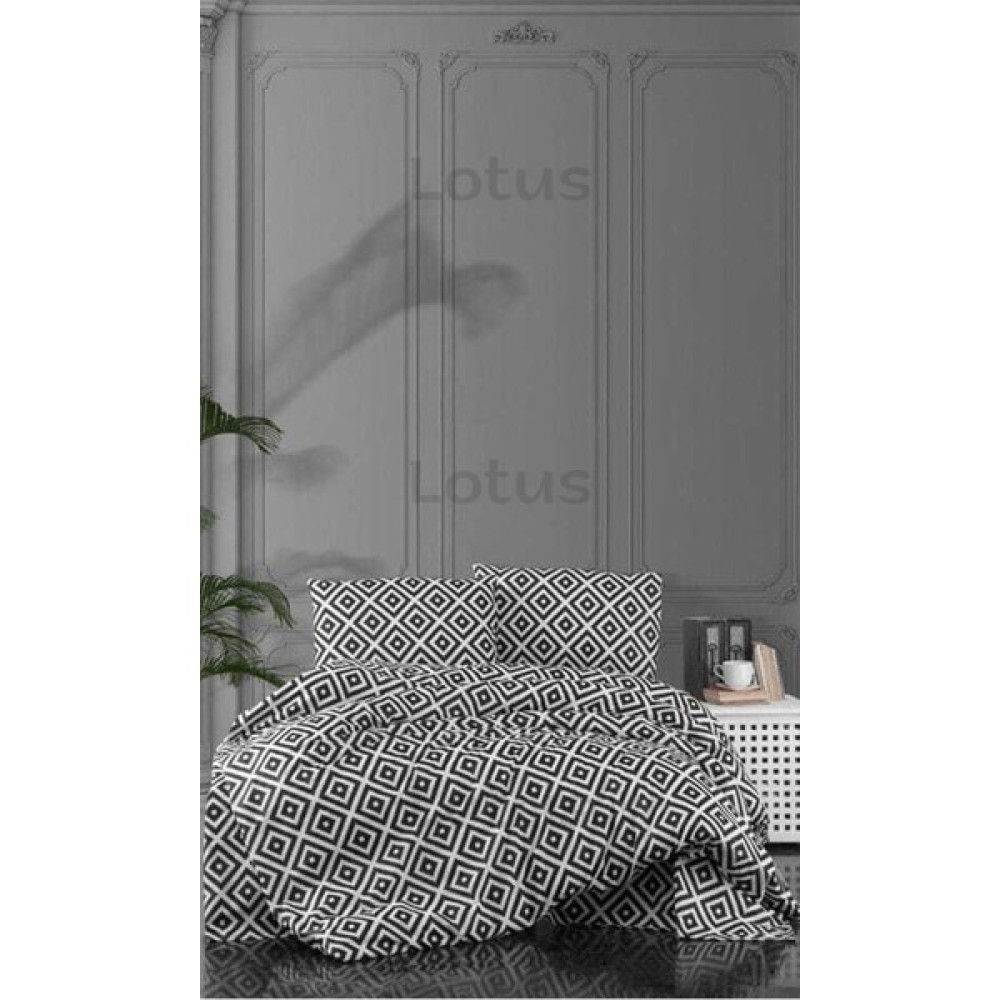 lotusline Diagonal Çift Kişilik Pamuklu Nevresim Takımı - Seti - Beyaz - Siyah - 200 x 220 cm Nevresim Takımı Fiyatı