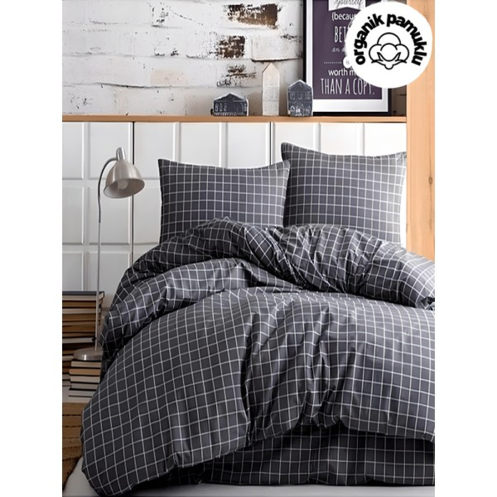 lotusline Home Minikaro Füme Çift Kişilik Pamuklu Nevresim Seti Çarşafsız - Antrasit - 200 x 220 cm Nevresim Takımı Fiyatı