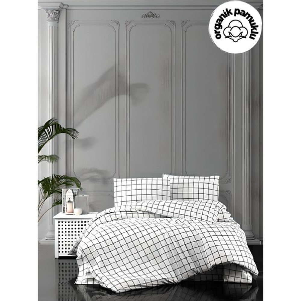 lotusline Home Minikaro Siyah Beyaz Tek Kişilik Pamuklu Nevresim Seti Çarşafsız - Açık Pembe - Beyaz - 160 x 200 cm Nevresim Takımı Fiyatı