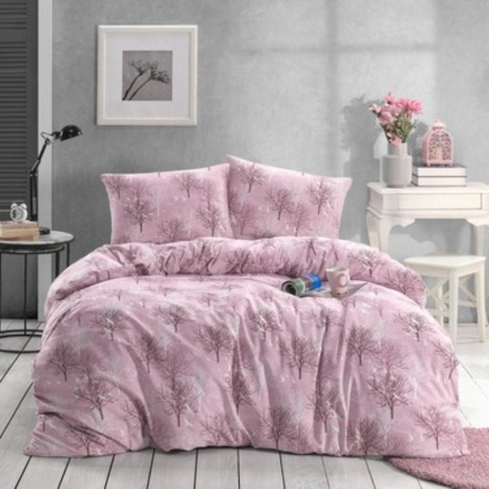 lotusline Home Pudra Ağaç Desen Çift Kişilik Lüks Pamuklu Nevresim Takımı - Seti - Pembe - 200 x 200 cm Nevresim Takımı Fiyatı