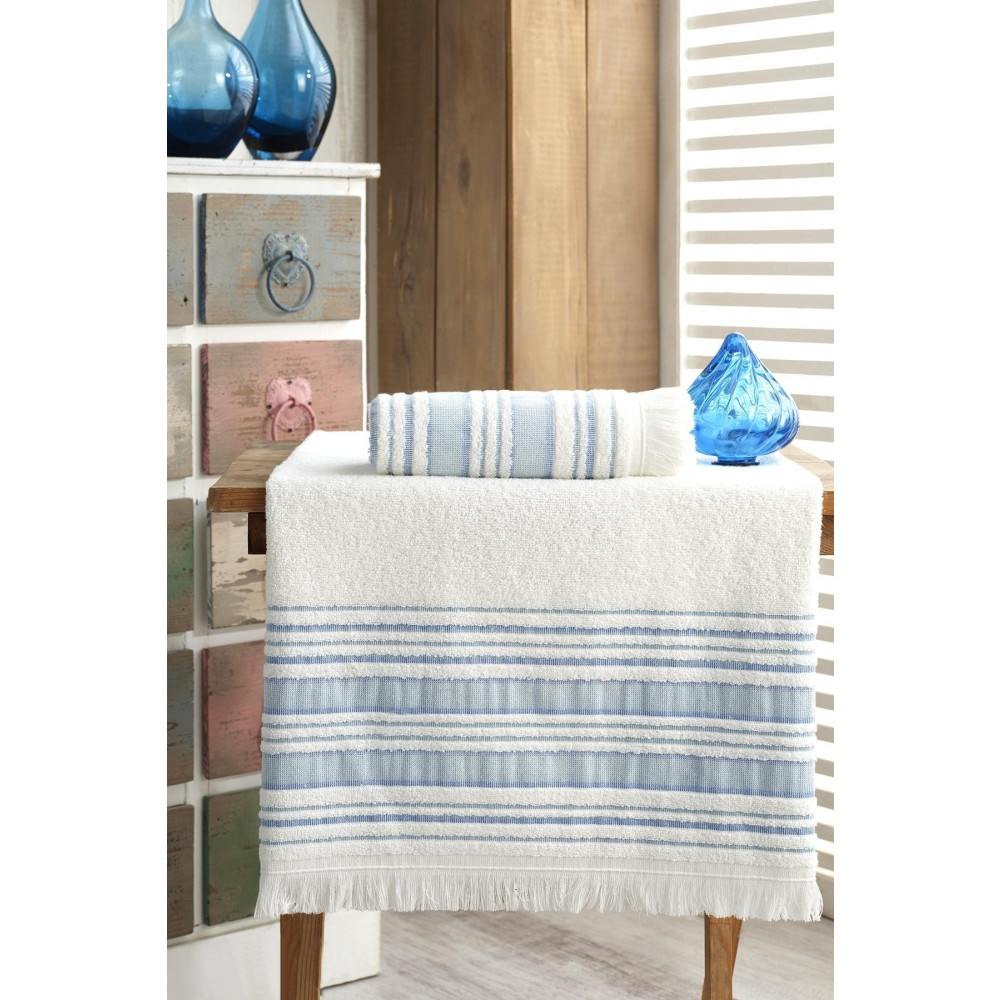 Louis Marie Mavi Banyo Havlu Takımı 70x140 50x90 Banyo Havlusu Fiyatı