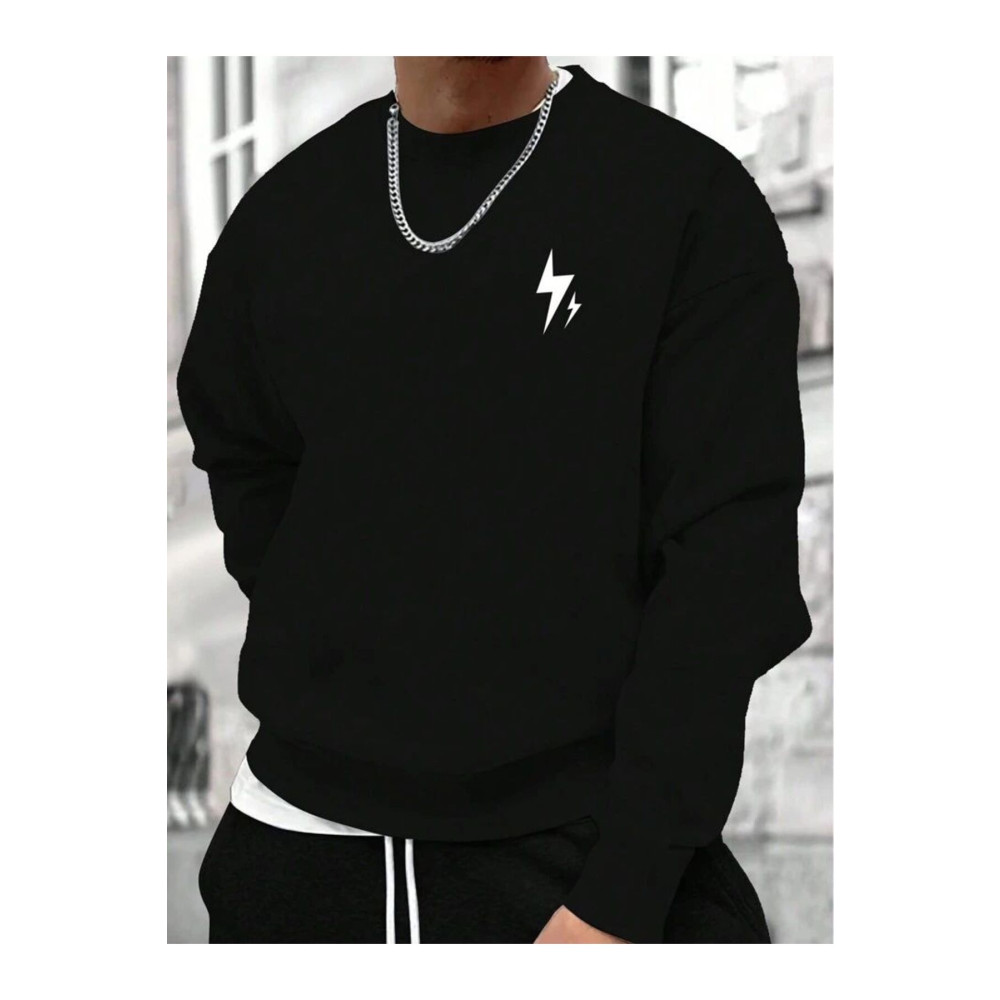 LOUİSA Erkek Oversize Yıldırım Baskılı Siyah Bisiklet Yaka Sweatshirt S Beden Bayan Sweatshirt Fiyatı