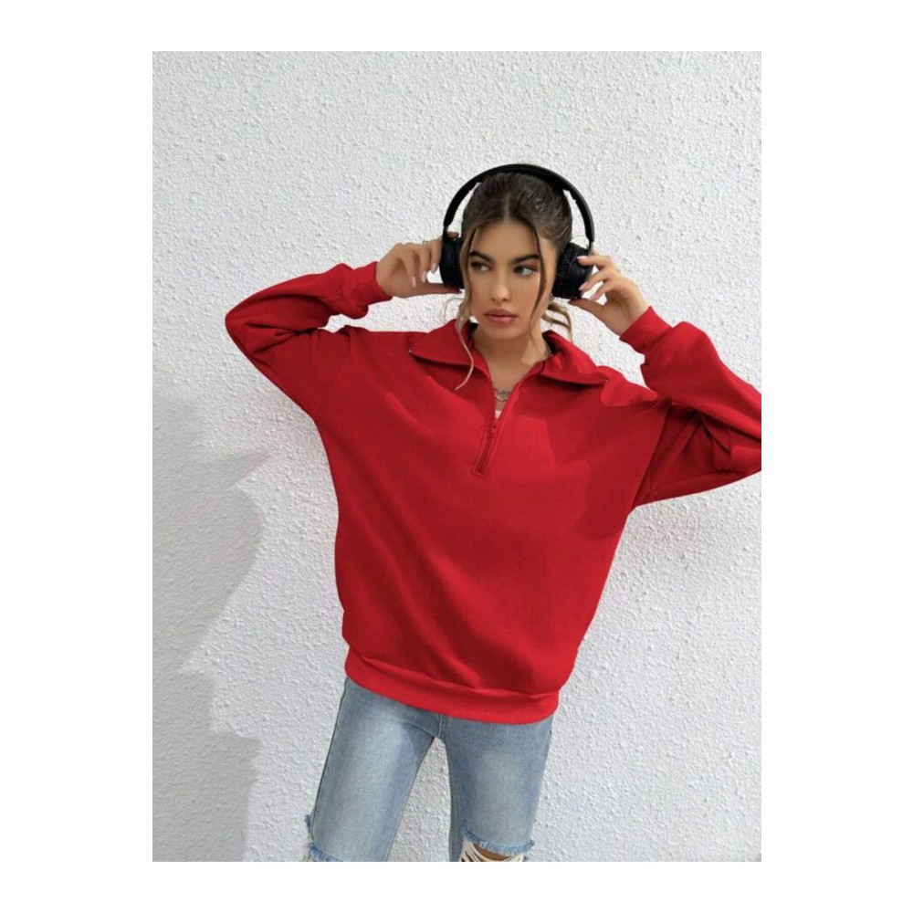 LOUİSA Kadın Kırmızı Yarım Fermuarlı Dik Yaka Sweatshirt S Beden Bayan Sweatshirt Fiyatı