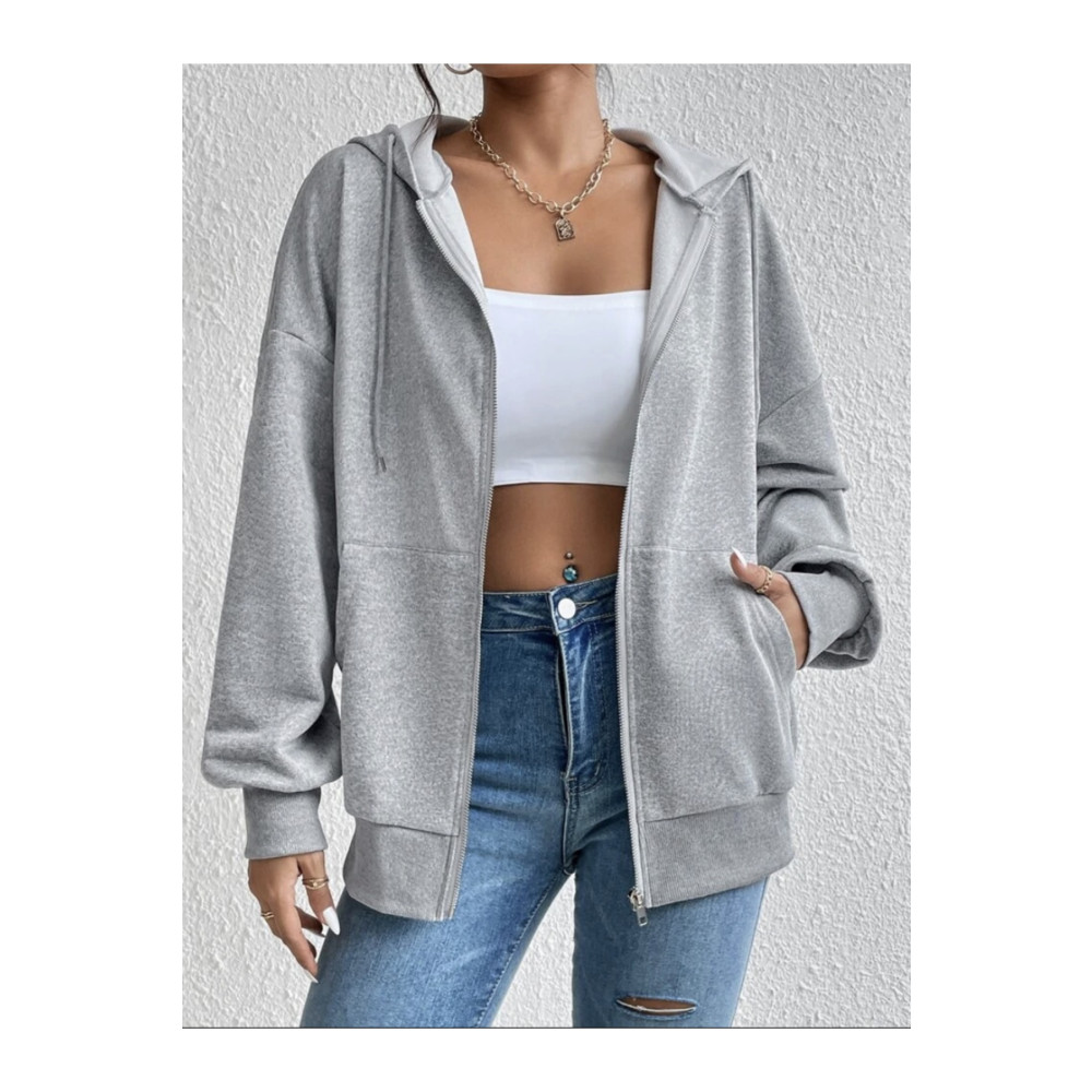 LOUİSA Kapşonlu Unisex Oversize Gri Fermuarlı Hırka M Beden Kadın Hırka Fiyatı