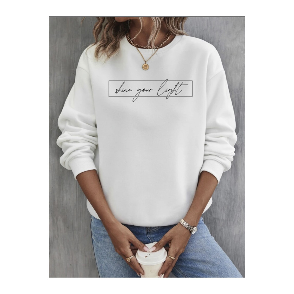 LOUİSA Oversize Shin Your Light Yazılı Beyaz Bisiklet Yaka Sweatshirt S Beden Bayan Sweatshirt Fiyatı