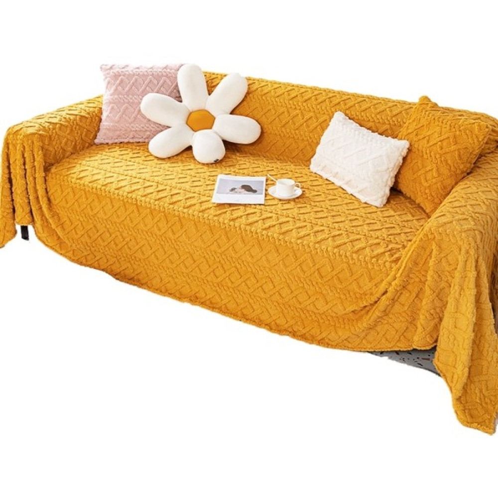 Louisea Jakarlı Kadife Kanepe Havlusu Sıcak Kanepe Kılıfı Yastık Battaniye Sarı (Yurt Dışından) - 180 x 130 cm Koltuk & Kanepe Örtüsü Fiyatı