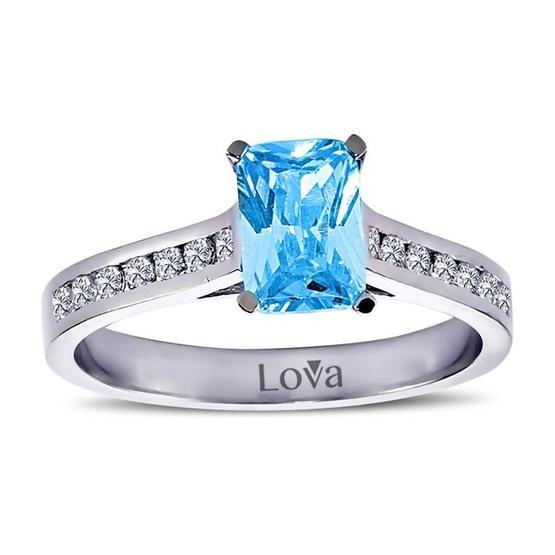 Lova 1050216 Pırlantalı Oktagon Blue Topaz Yüzük