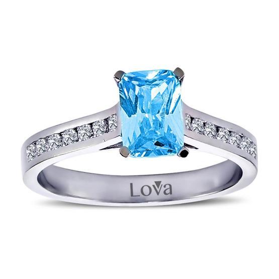 Lova 1050216 Pırlantalı Oktagon Blue Topaz Yüzük