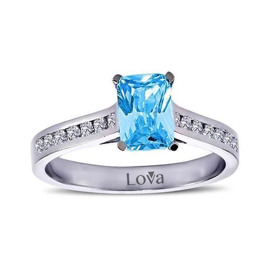 Lova 1050216 Pırlantalı Oktagon Blue Topaz Yüzük
