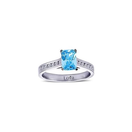 Lova 1050216 Pırlantalı Oktagon Blue Topaz Yüzük Pırlanta Tek Taş Yüzük Fiyatı
