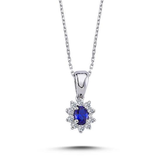 Lova Pırlanta 2050004 Pırlantalı Oval Safir Anturaj Kolye
