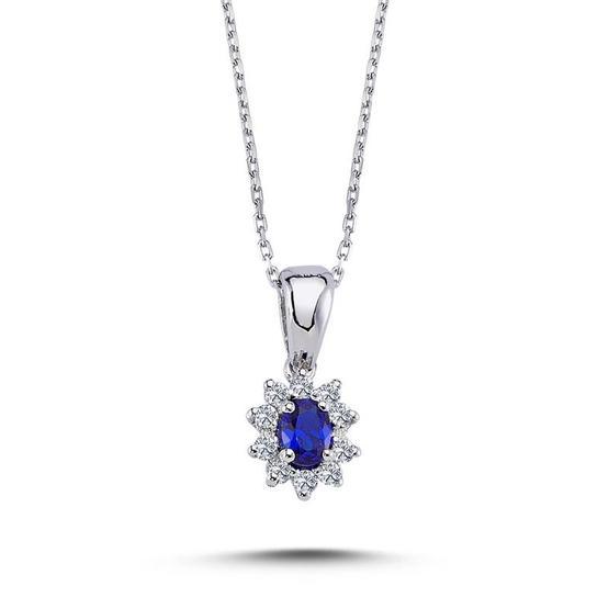Lova Pırlanta 2050004 Pırlantalı Oval Safir Anturaj Kolye