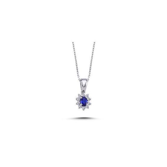 Lova Pırlanta 2050004 Pırlantalı Oval Safir Anturaj Kolye