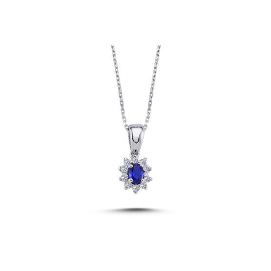 Lova Pırlanta 2050004 Pırlantalı Oval Safir Anturaj Kolye