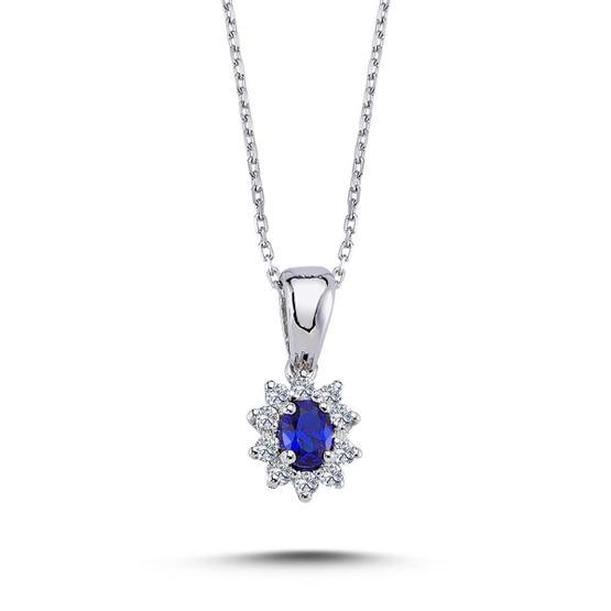 Lova Pırlanta 2050004 Pırlantalı Oval Safir Anturaj Kolye