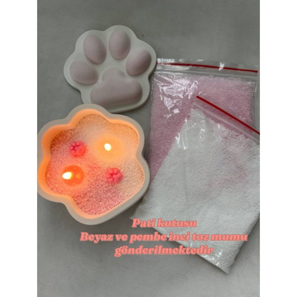 Love Candle Dekor Inci Toz Mum, Pati Kutusu Mum, Hayvan Temalı Mum, Paw Box Candle, 2 Renk Inci Toz Mumu - Pembe - Beyaz Dekoratif Mum Fiyatı