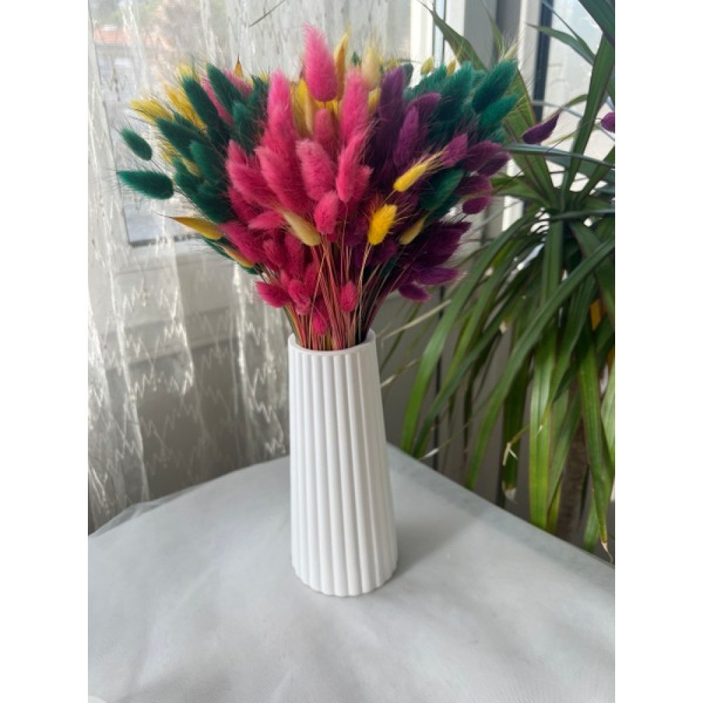 Love Candles Bohem Uzun Çizgili Konik Vazo - Beyaz Vazo Fiyatı