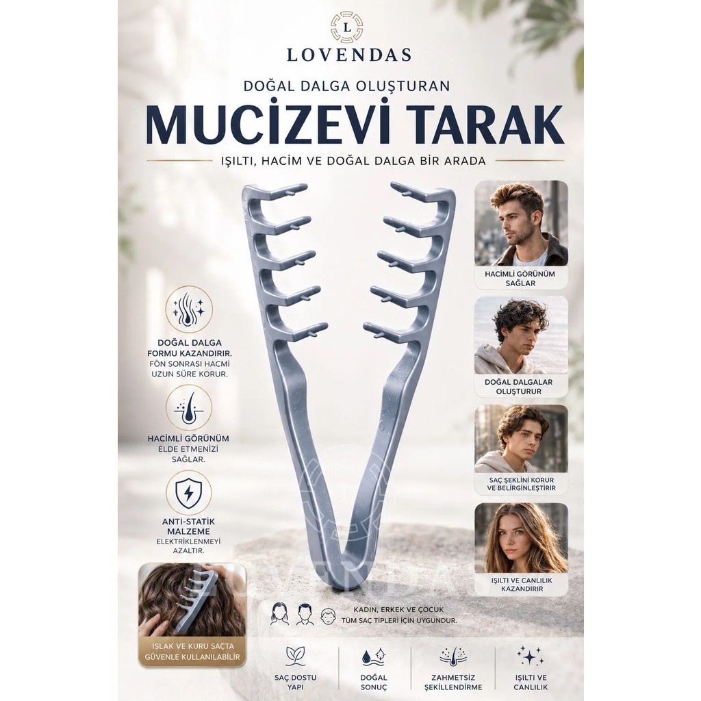 Lovendas Pro Mucizevi Tarak Doğal Dalgalı Görünüm Saç Şekillendirici Grid Tarak Diğer Fiyatı