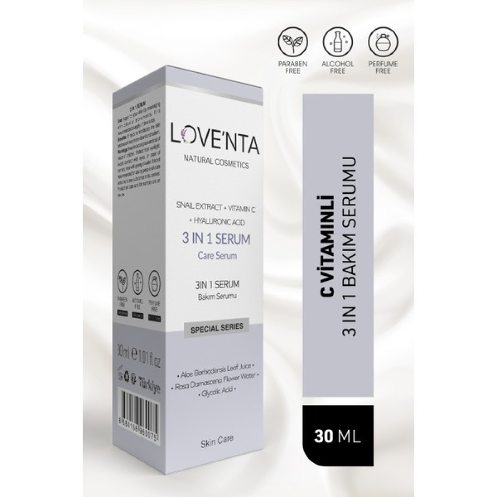 Love'nta Cosmetics 3 İn 1 Serum C Vitamini, Hyaluronic Acid, Glycolic Acid - Alkol, Paraben, Parfüm İçermez Anti-Aging / Yaşlanma Karşıtı Fiyatı