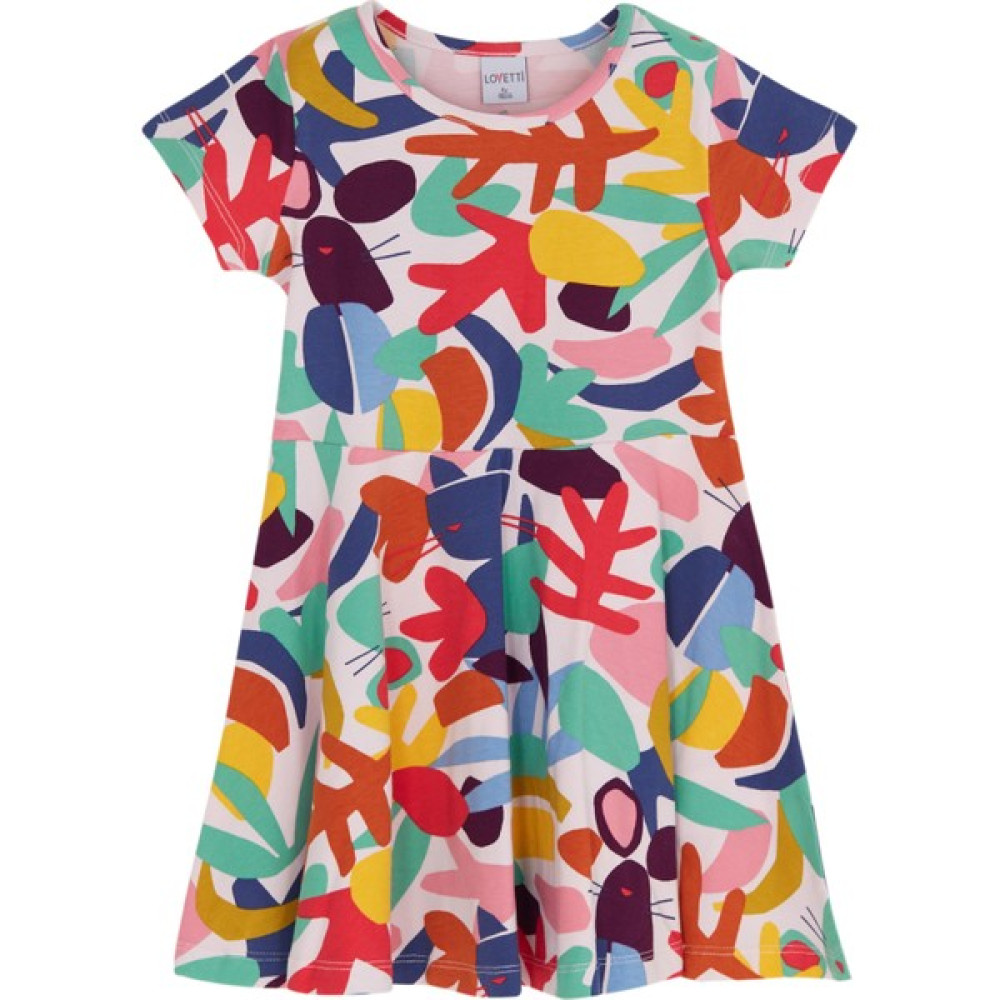 Lovetti Kız Çocuk Cutouts Foliage Desen Kısa Kol Kloşe Etek Elbise Kız Çocuk Elbise Fiyatı