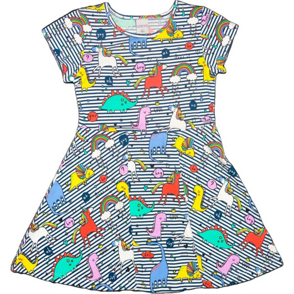 Lovetti Kız Çocuk Rainbow Unicorn Pattern Short Sleeves Flared Dress Kız Çocuk Elbise Fiyatı