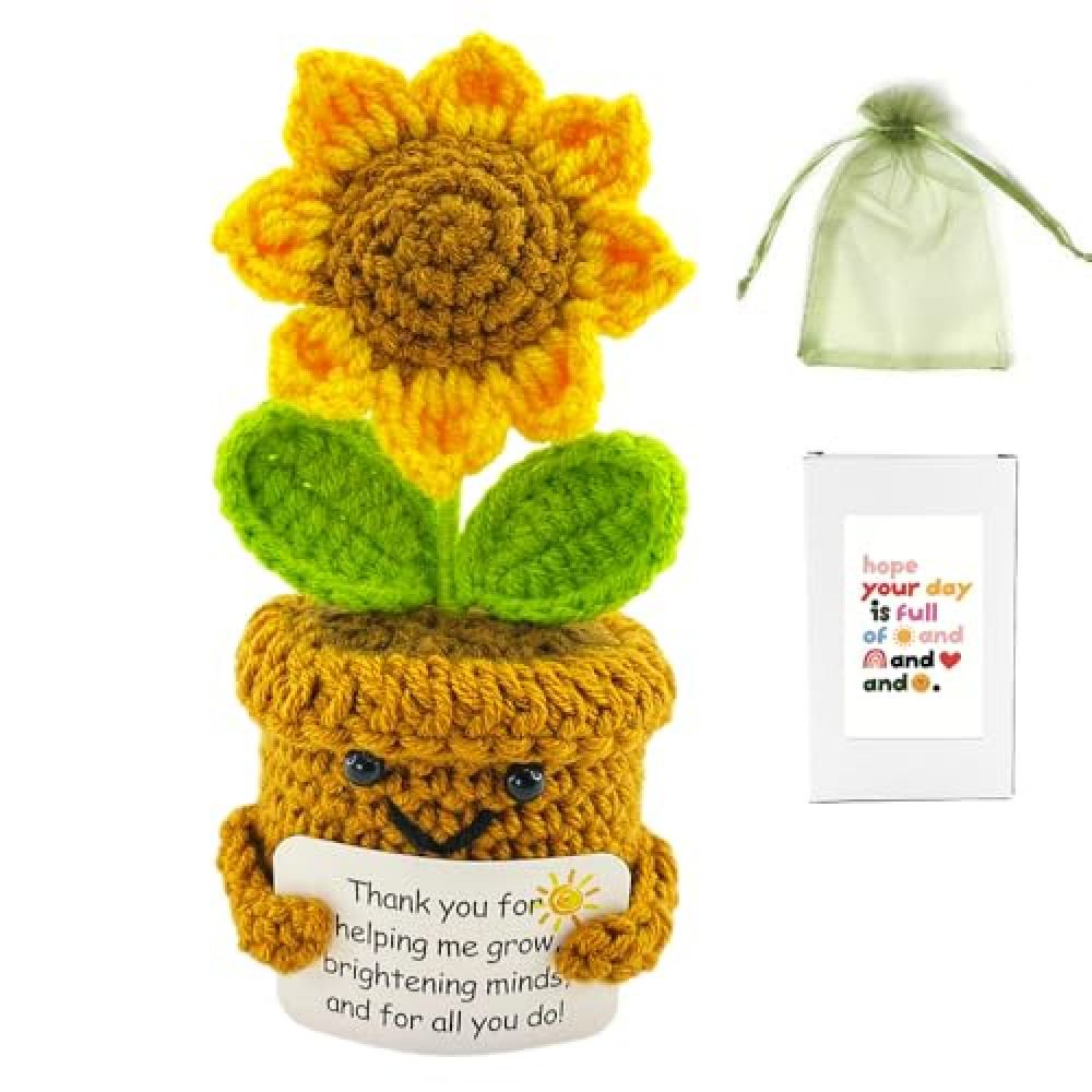 Lowealuk Teacher Appreciation Gifts, Thank You Gift for Teachers Mom Grandma Mentors Supervisor, Thank You for Helping Me Grow, Best Teacher Gifts, Positive Crochet Sunflower