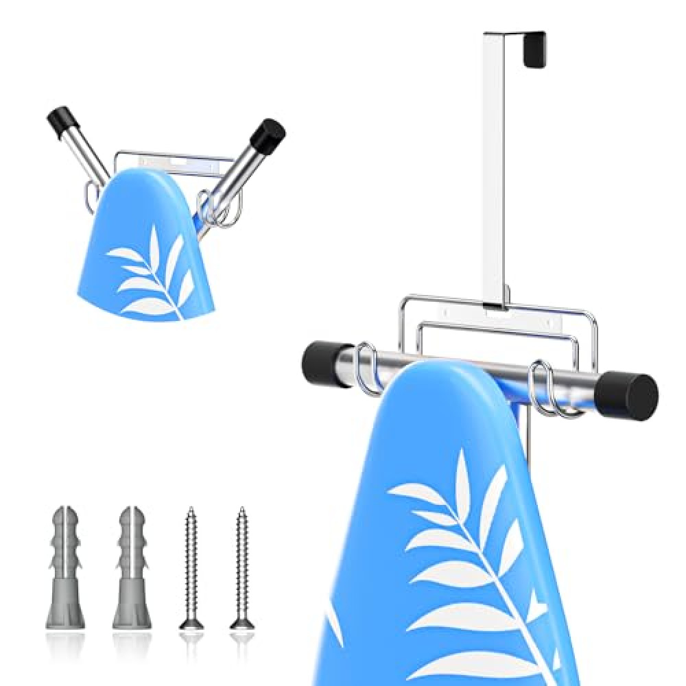 LOXSUN Ironing Board Holder Wall Mount/Over The Door Ironing Board Hanger, Ironing Board Wall Mount, Laundry Rooms Iron Board Hook Wall Mount for Y or T Leg