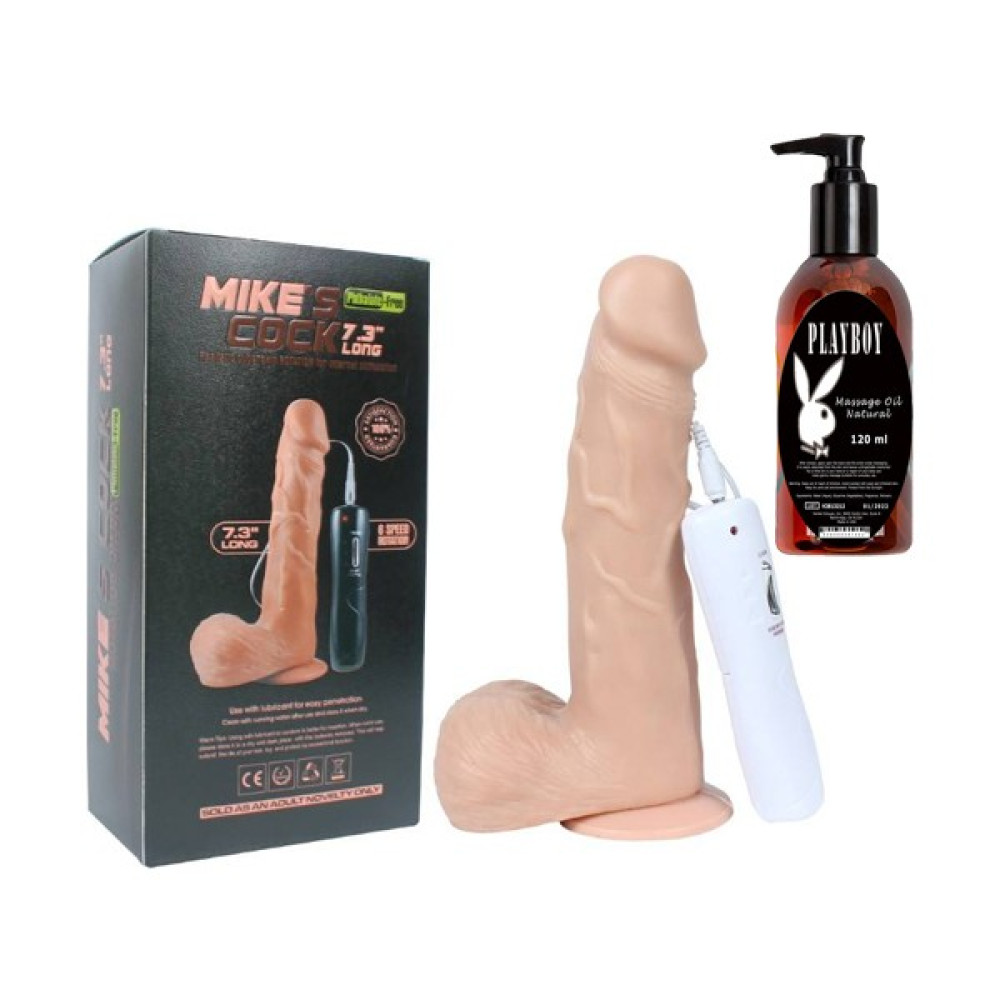 Lps 360° Oynar Başlı Titreşimli Vibratör Realistik Penis Dildo 18 cm ve Playboy Masaj Yağı Oto Boyaları Fiyatı