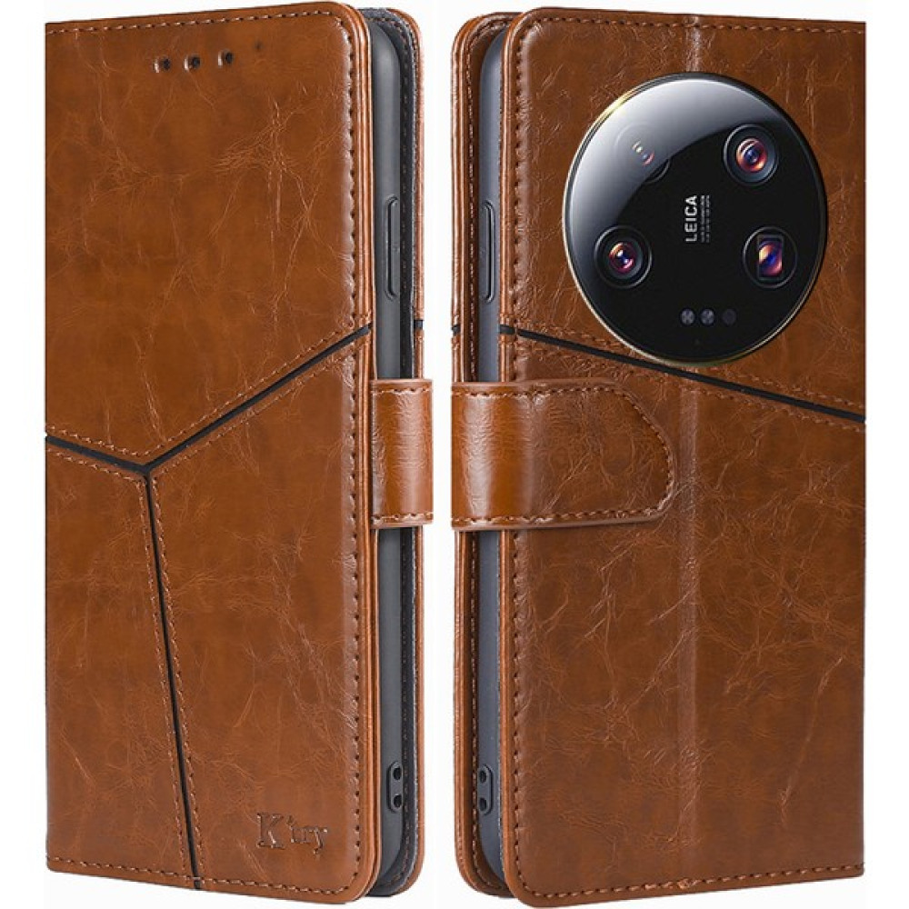 LR Joyful Xiaomi 13 Ultra Pu Deri Cüzdan Kılıfı Geometrik Ekleme Telefon Stand Kapağı (Yurt Dışından) - Açık Kahverengi Cep Telefonu Kılıfı Fiyatı