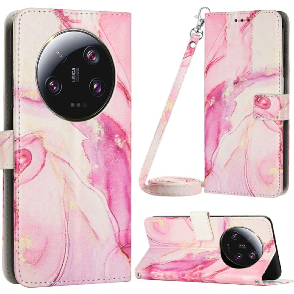 LR Joyful Xiaomi 13 Ultra Pu Deri Stand Kapağı Pu Deri Deri Cüzdan Desenli Telefon Kılıfı Omuz Kayışı (Yurt Dışından) - Rose Gold Cep Telefonu Kılıfı Fiyatı